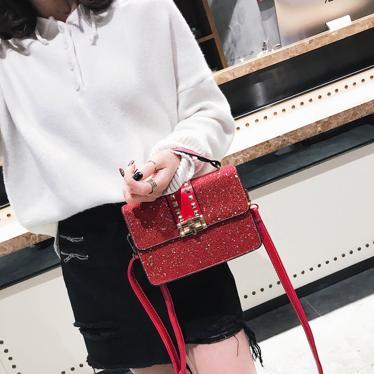 Fashion Red Sequins Decorated Square Shape Bag,Messenger bags