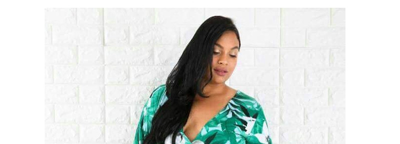 Sexy Green Leaf Pattern Decorated Larger Size Swimwear（Without Shawl),Swimwear Plus Size