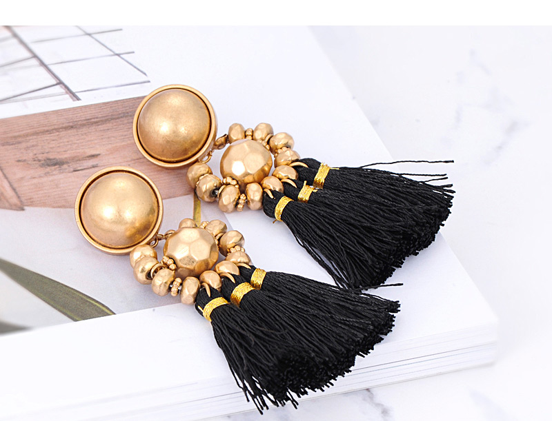 Fashion Black Beads Decorated Tassel Earrings,Drop Earrings