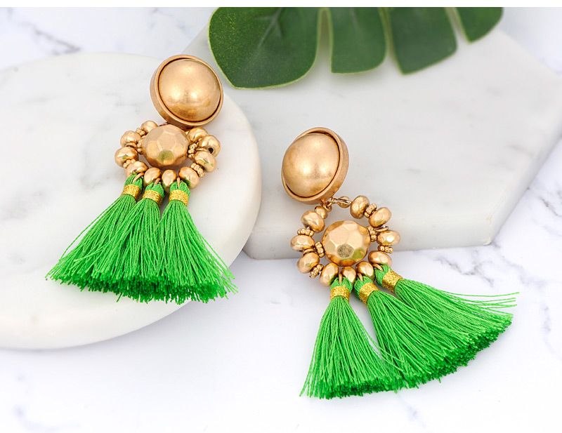 Fashion Light Green Beads Decorated Tassel Earrings,Drop Earrings