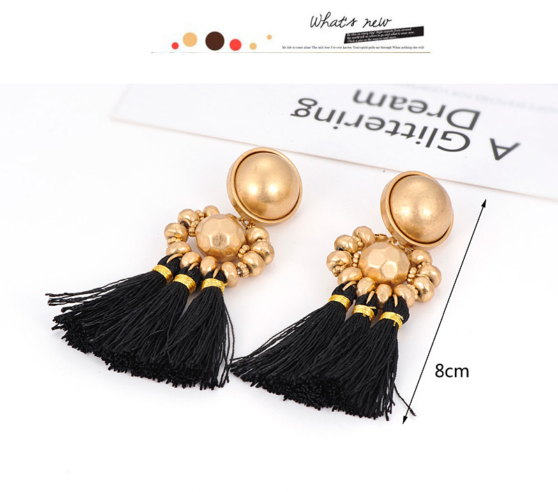 Fashion Black Beads Decorated Tassel Earrings,Drop Earrings