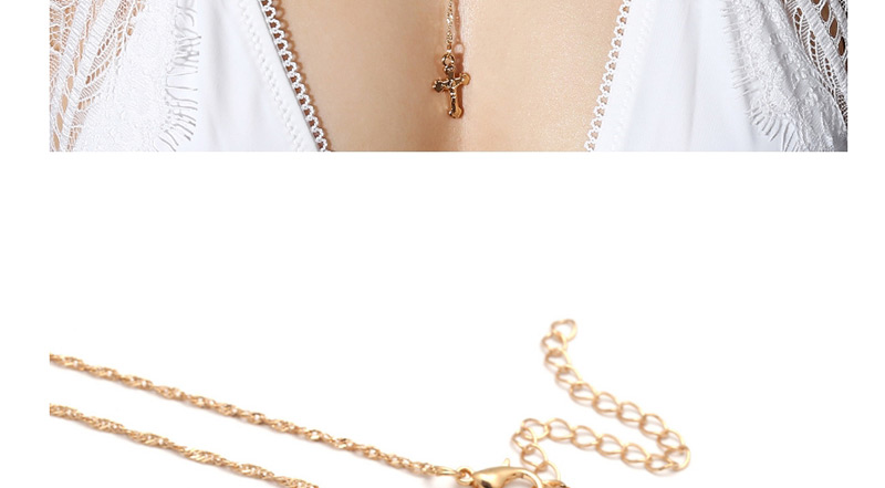 Fashion Gold Color Cross Shape Pendant Decorated Long Necklace,Multi Strand Necklaces
