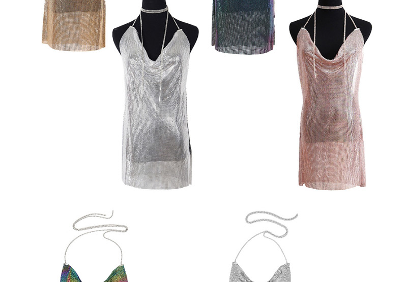 Fashion Silver Color Pure Color Design V Neckline Dress,Body Piercing Jewelry
