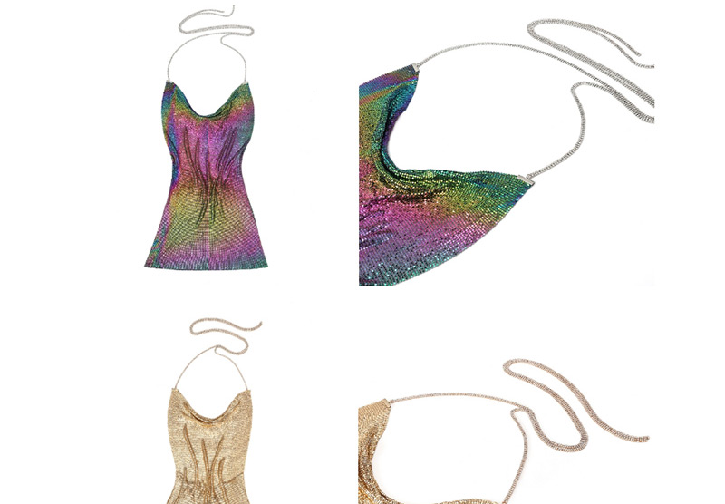 Fashion Multi-color Color Matching Design V Neckline Dress,Body Piercing Jewelry