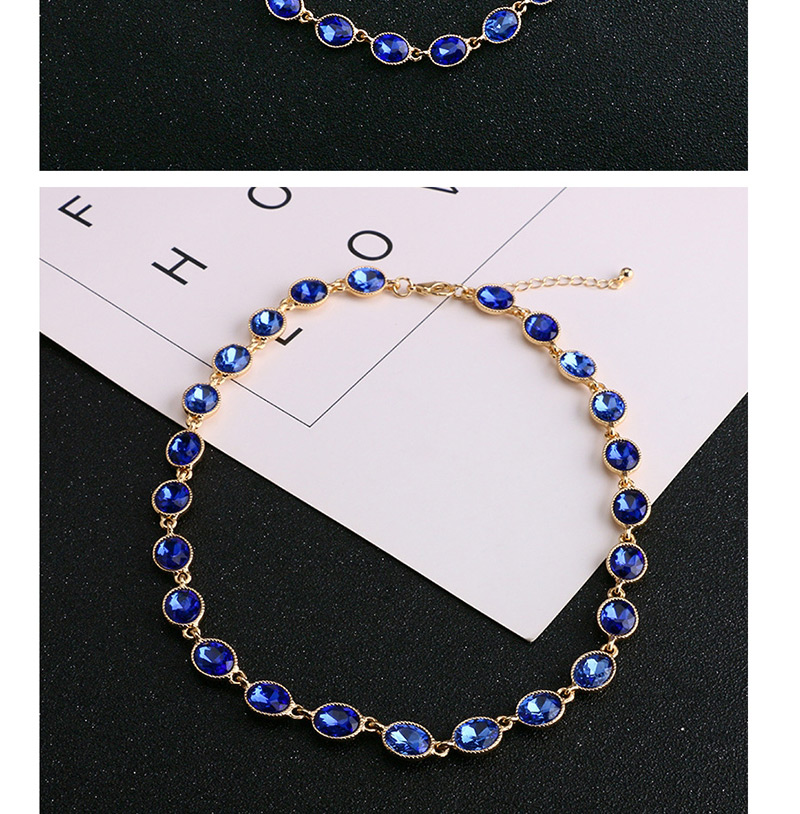 Fashion Blue Oval Shape Gemstone Decorated Necklace,Bib Necklaces