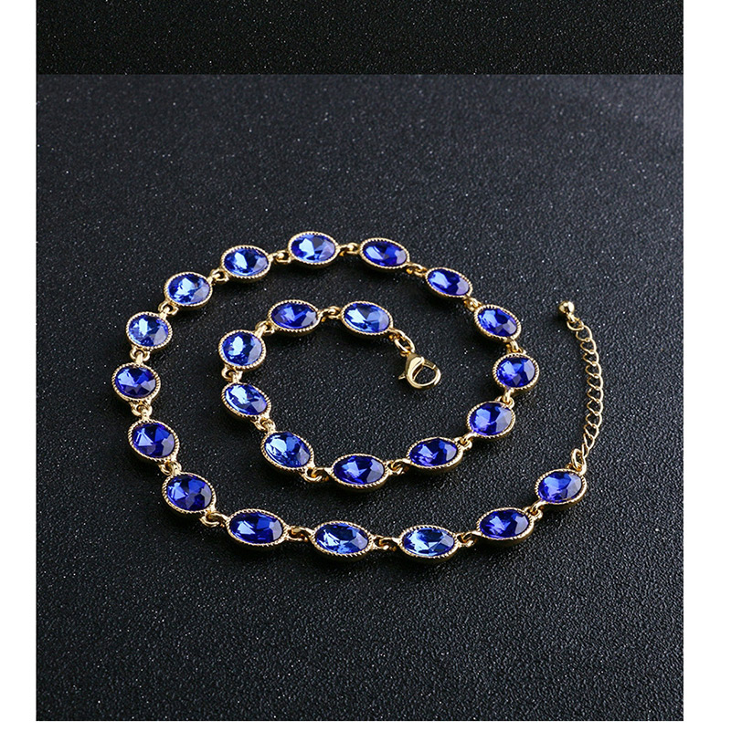 Fashion Blue Oval Shape Gemstone Decorated Necklace,Bib Necklaces