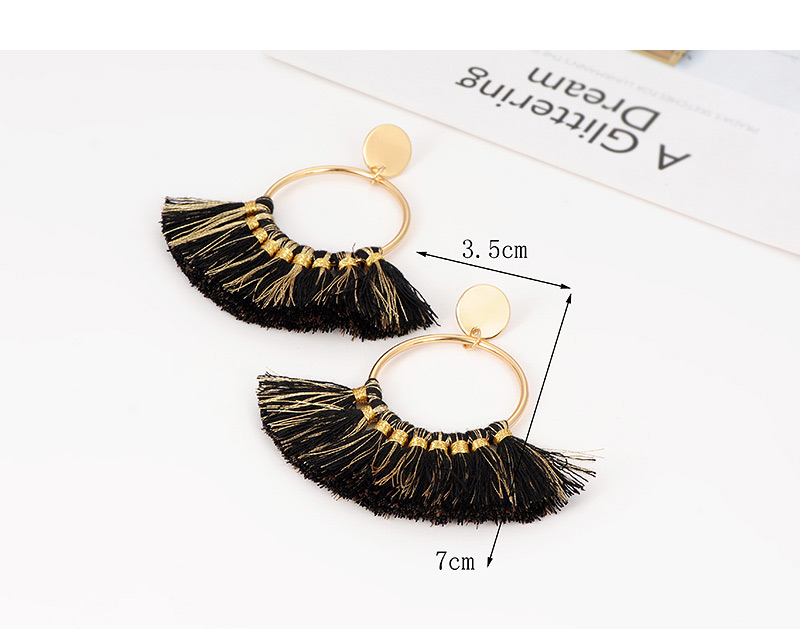 Fashion Black Tassel Decorated Circular Ring Earrings,Drop Earrings
