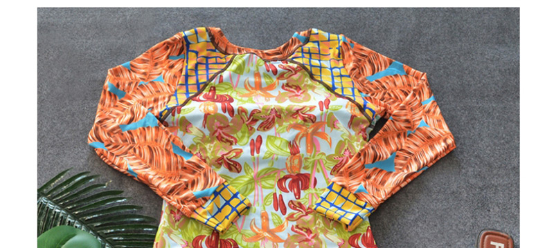 Sexy Orange Leaf Pattern Decorated Long Sleeves Swimwear,Bikini Sets
