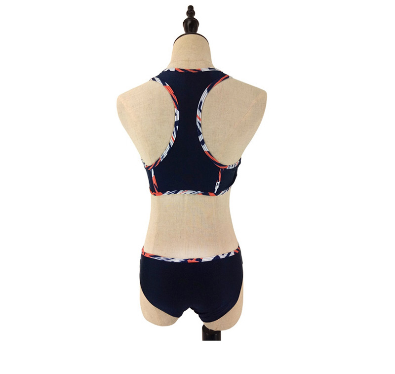 Sexy Navy Stripe Pattern Decorated High-neckline Swimwear,Bikini Sets