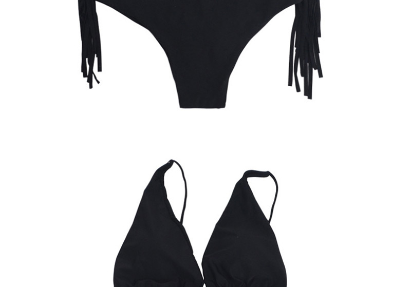 Sexy Black Pure Color Design Tassel Swimwear,Bikini Sets