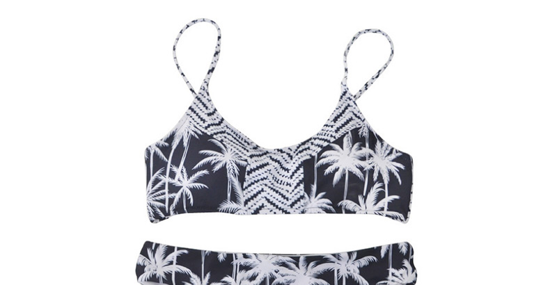 Sexy Black Coconut Tree Pattern Decorated Split Swimwear,Bikini Sets