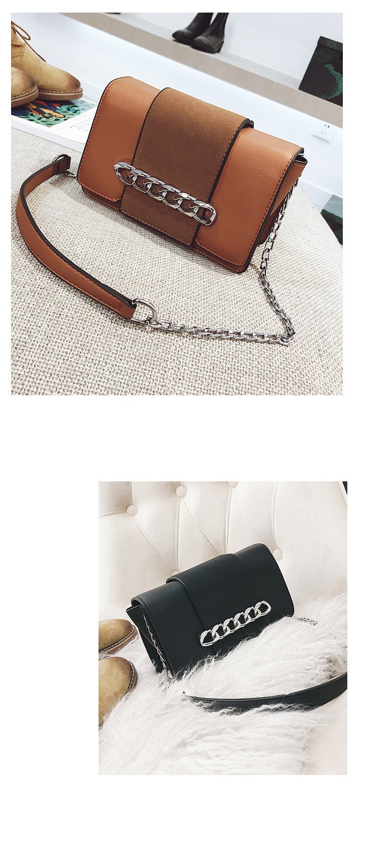 Fashion Light Brown Chains Decorated Pure Color Shoulder Bag,Messenger bags