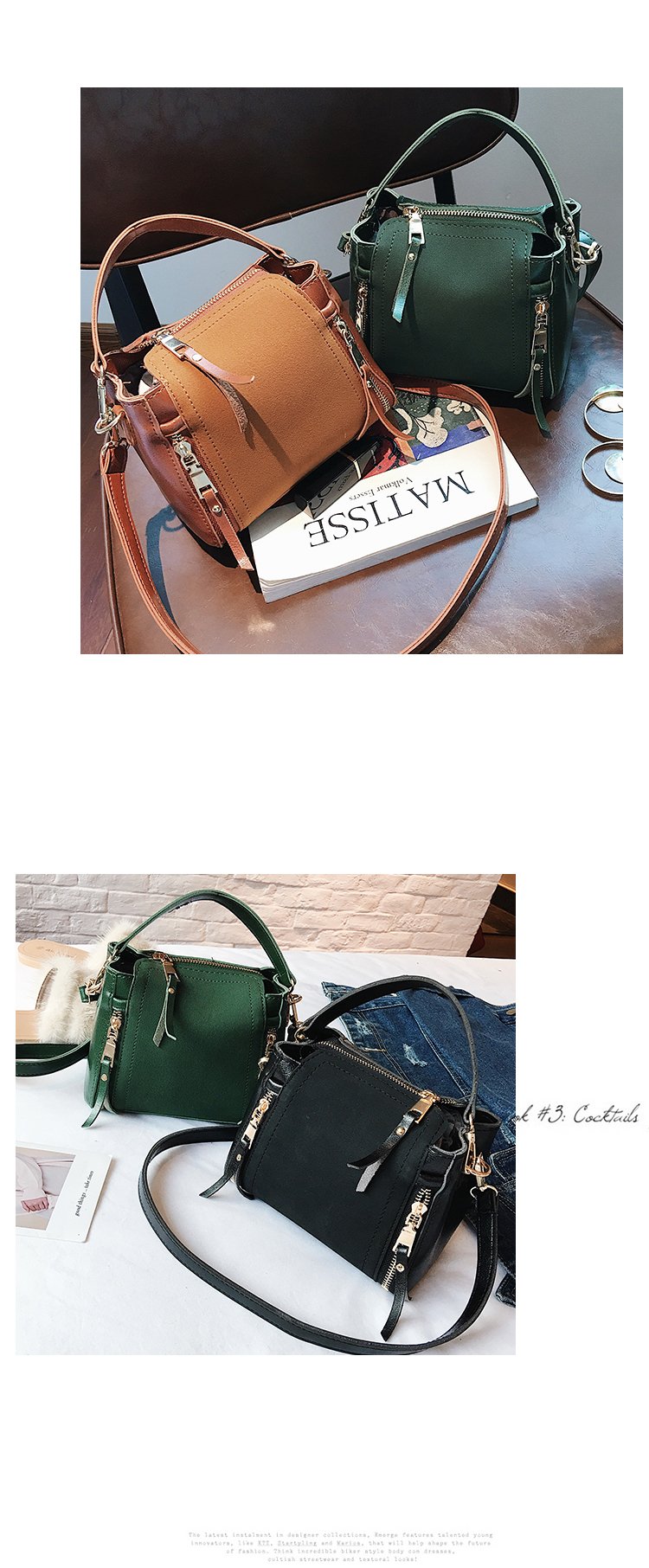 Fashion Green Double Zippers Decorated Pure Color Bag,Messenger bags