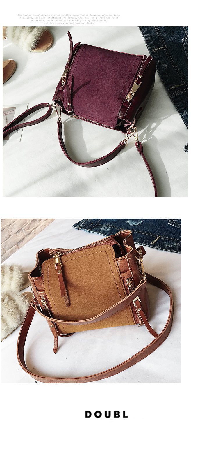 Fashion Light Brown Double Zippers Decorated Pure Color Bag,Messenger bags