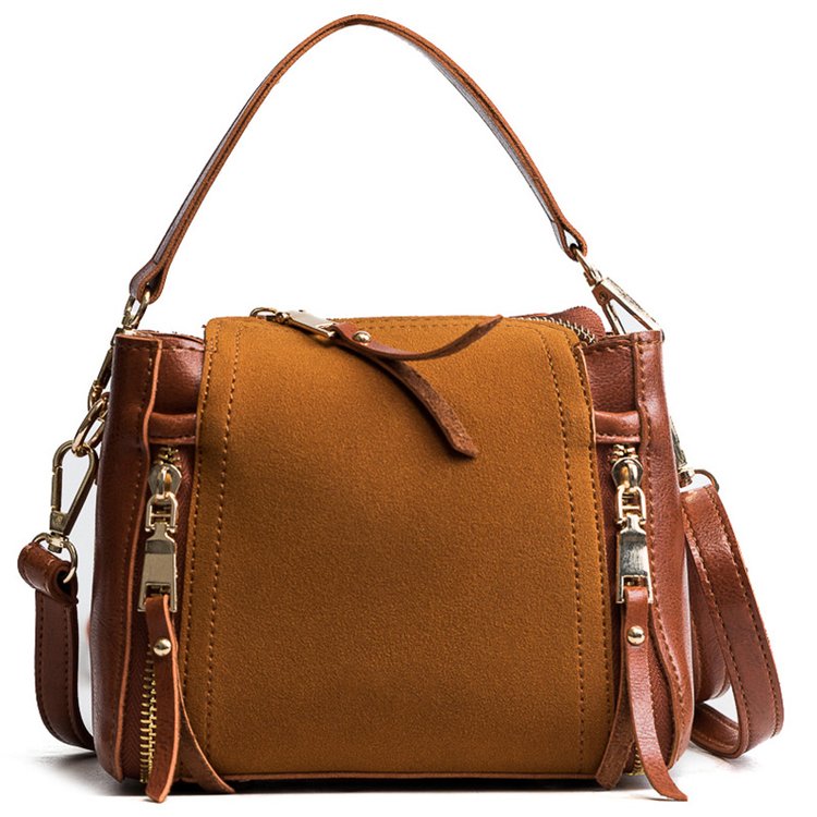 Fashion Light Brown Double Zippers Decorated Pure Color Bag,Messenger bags