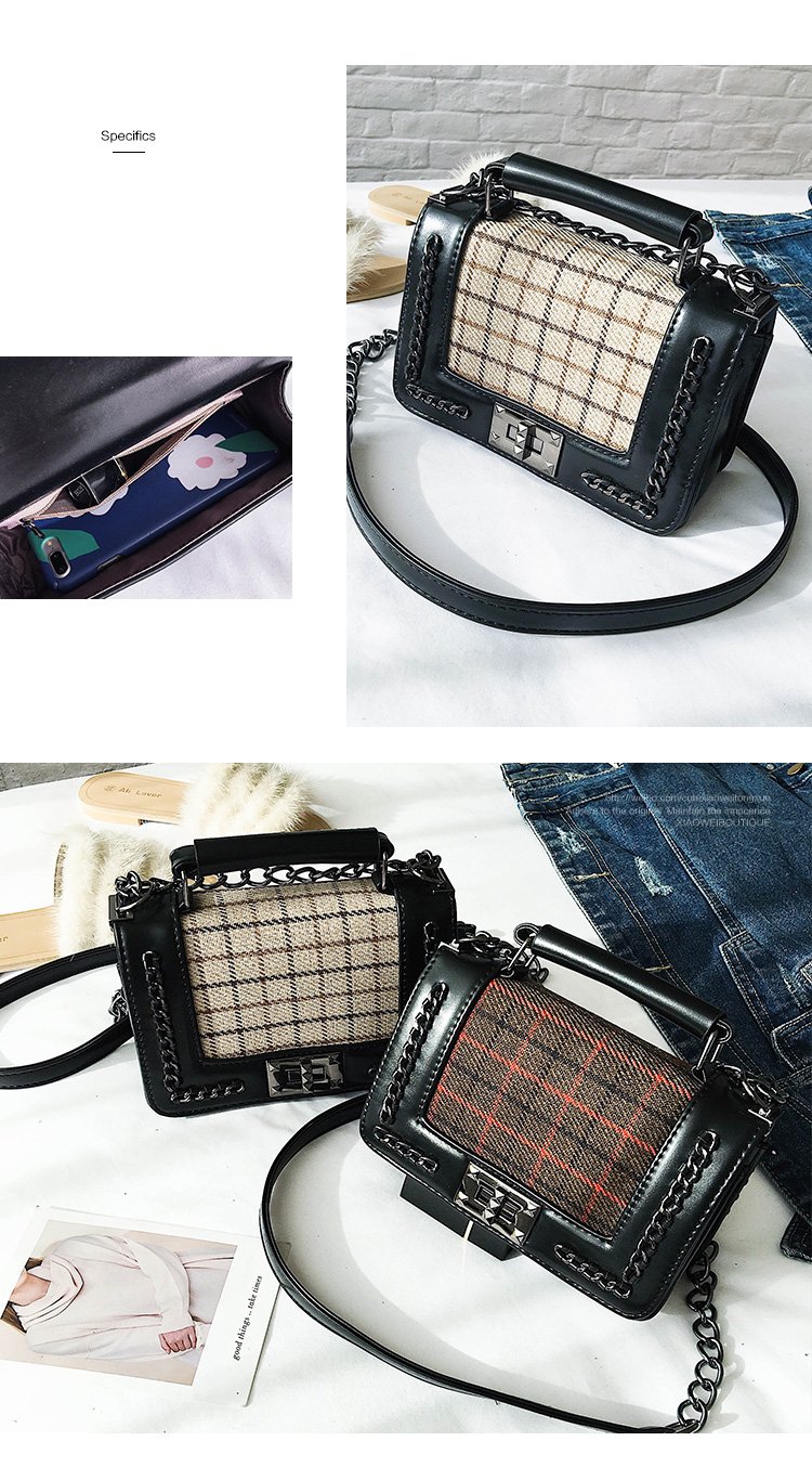 Fashion Coffee Grid Pattern Decorated Shoulder Bag,Messenger bags
