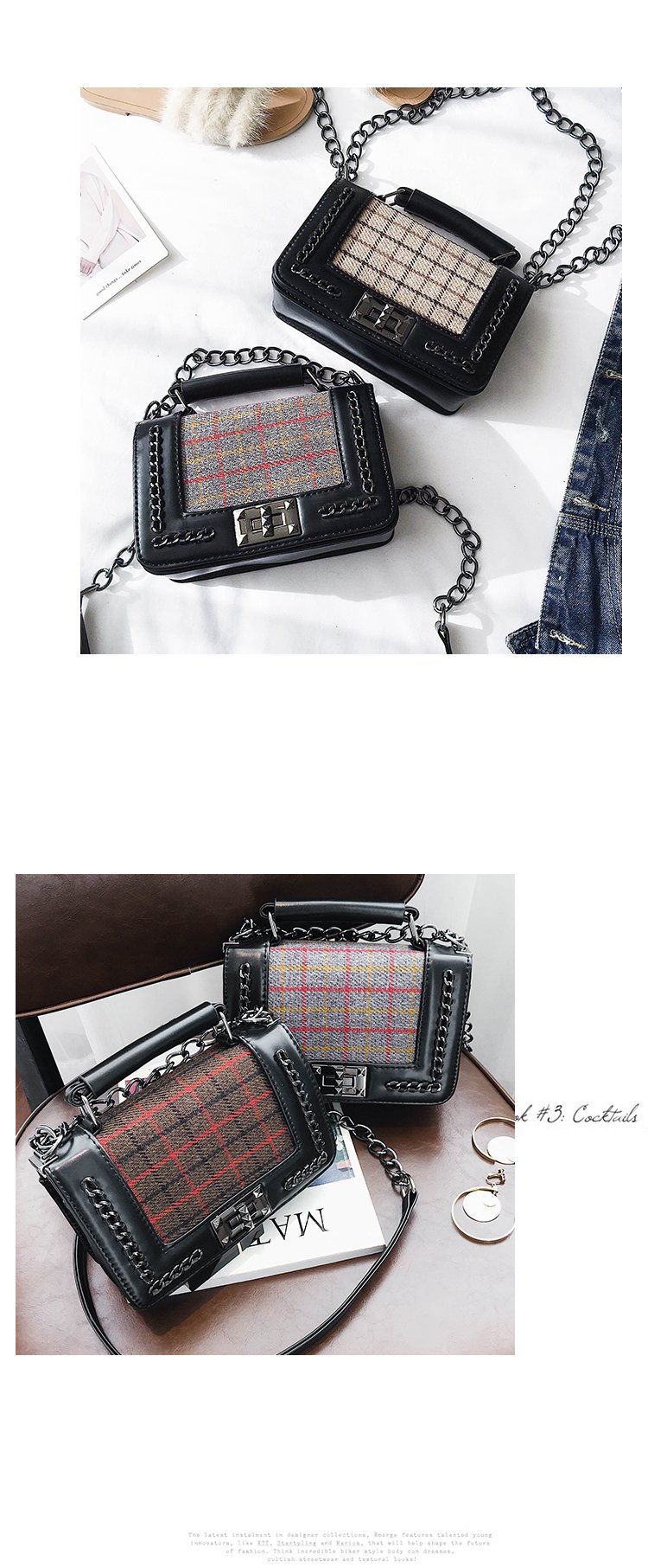 Fashion Beige Grid Pattern Decorated Shoulder Bag,Messenger bags