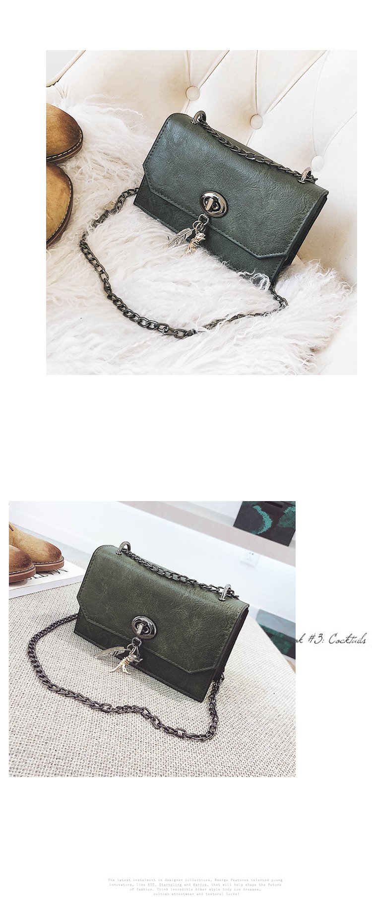 Fashion Green Feather Pendant Decorated Shoulder Bag,Messenger bags