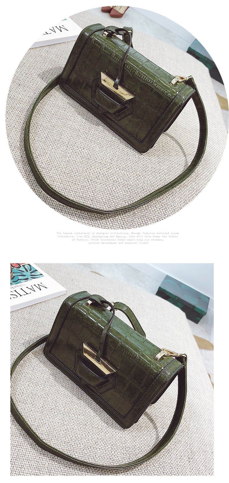 Fashion Green Triangle Shape Buckle Decorated Shoulder Bag,Messenger bags