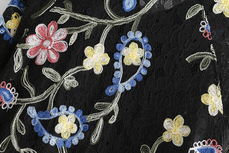 Fashion Black Embroidery Flower Pattern Decorated Coat,Coat-Jacket