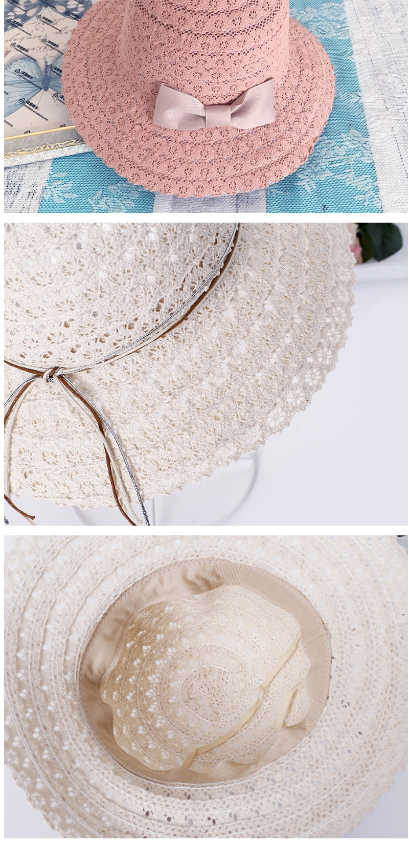 Fashion Khaki Hollow Out Design Bowknot Decorated Hat,Sun Hats
