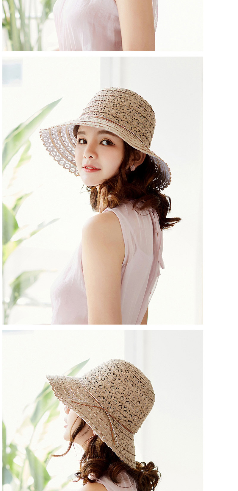 Fashion Light Pink Hollow Out Design Bowknot Decorated Hat,Sun Hats
