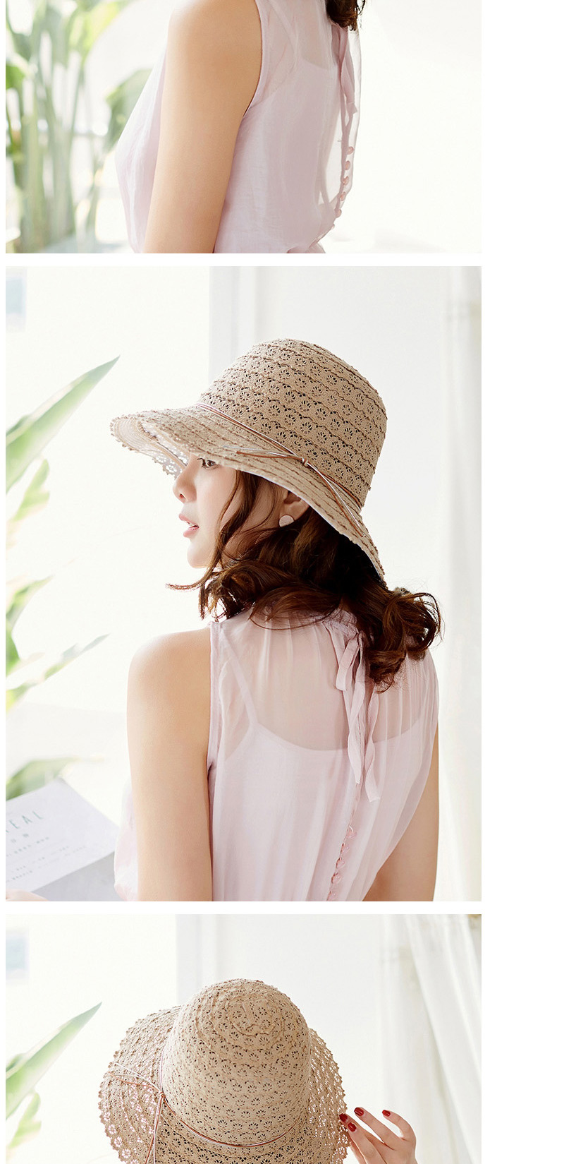 Fashion Khaki Hollow Out Design Pure Color Hat,Sun Hats