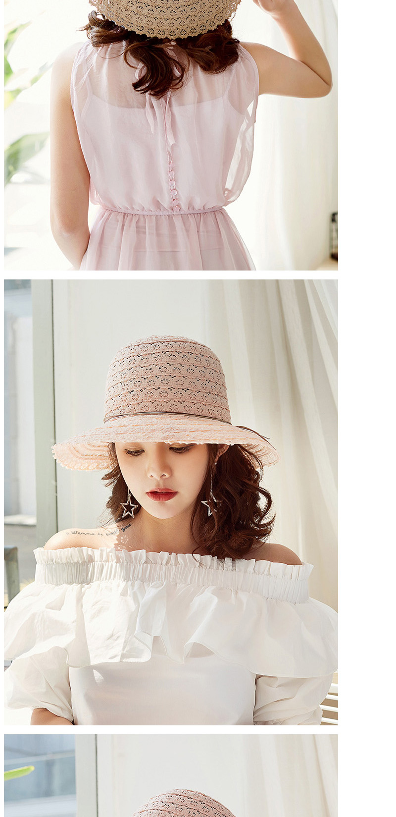 Fashion Light Pink Hollow Out Design Pure Color Hat,Sun Hats