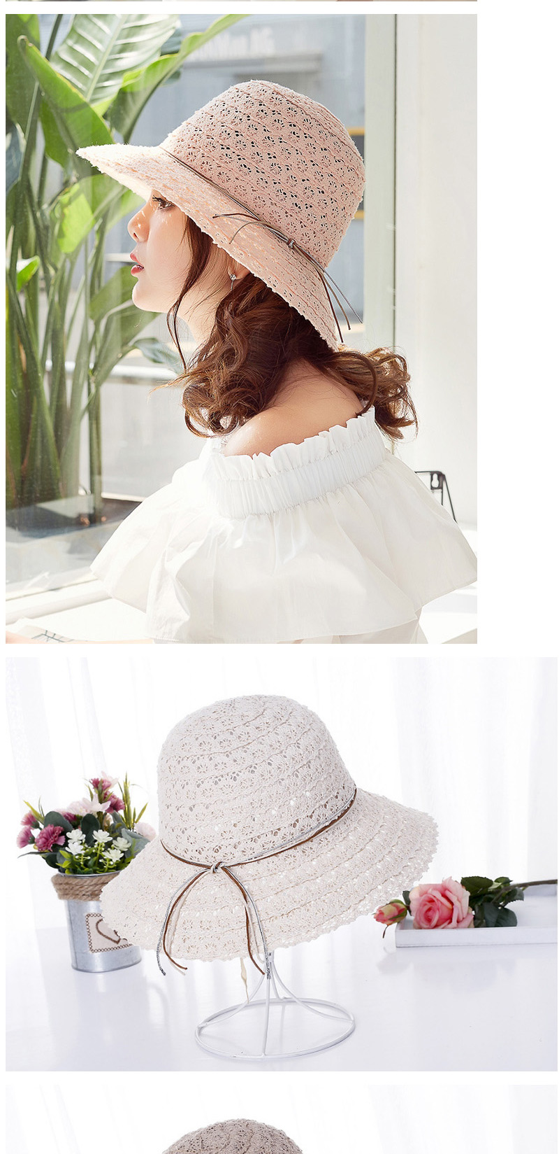 Fashion White Hollow Out Design Pure Color Hat,Sun Hats