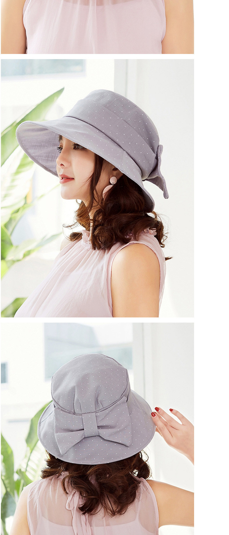 Fashion Light Purple Bowknot Shape Decorated Dots Pattern Hat,Sun Hats