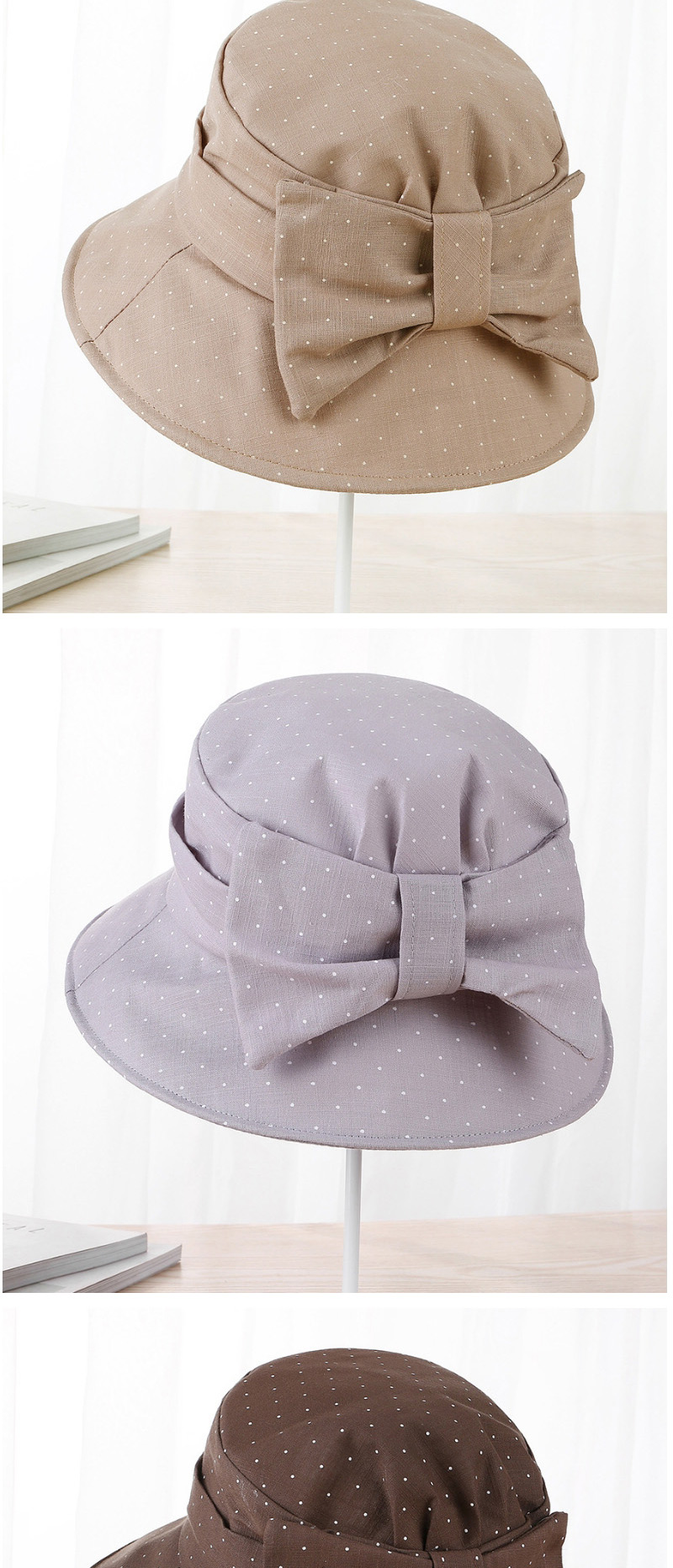 Fashion Gray Bowknot Shape Decorated Dots Pattern Hat,Sun Hats