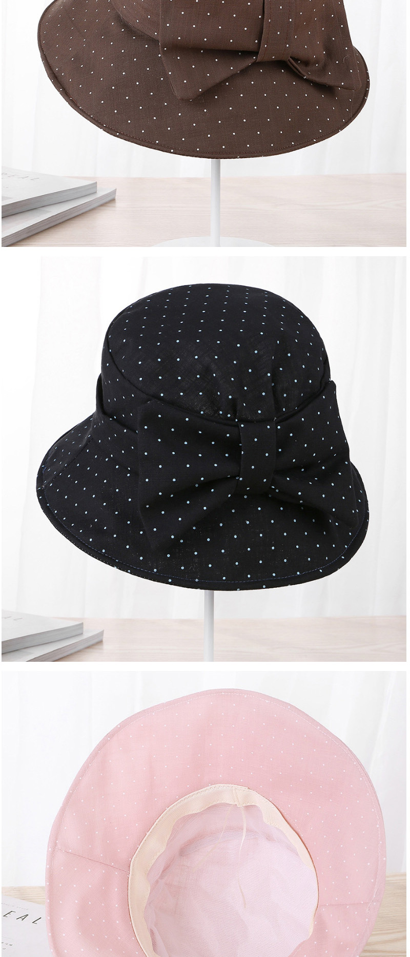 Fashion Khaki Bowknot Shape Decorated Dots Pattern Hat,Sun Hats