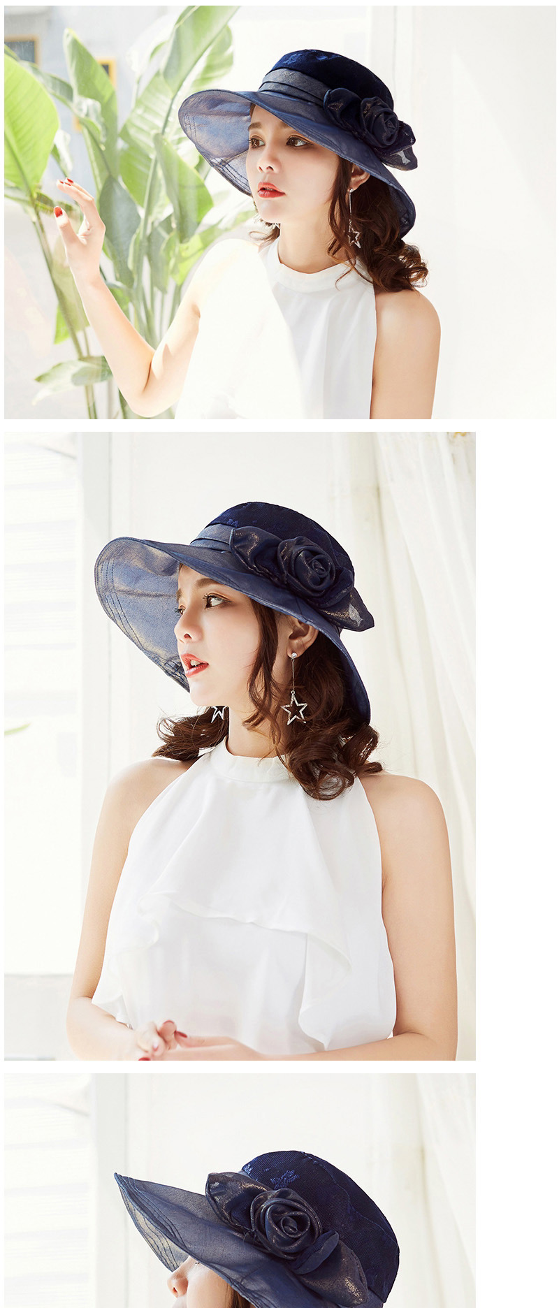 Fashion Navy Flower Shape Decorated Pure Color Hat,Sun Hats