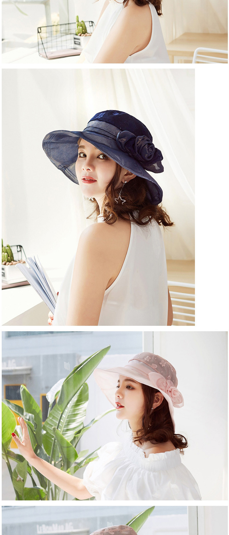 Fashion Navy Flower Shape Decorated Pure Color Hat,Sun Hats