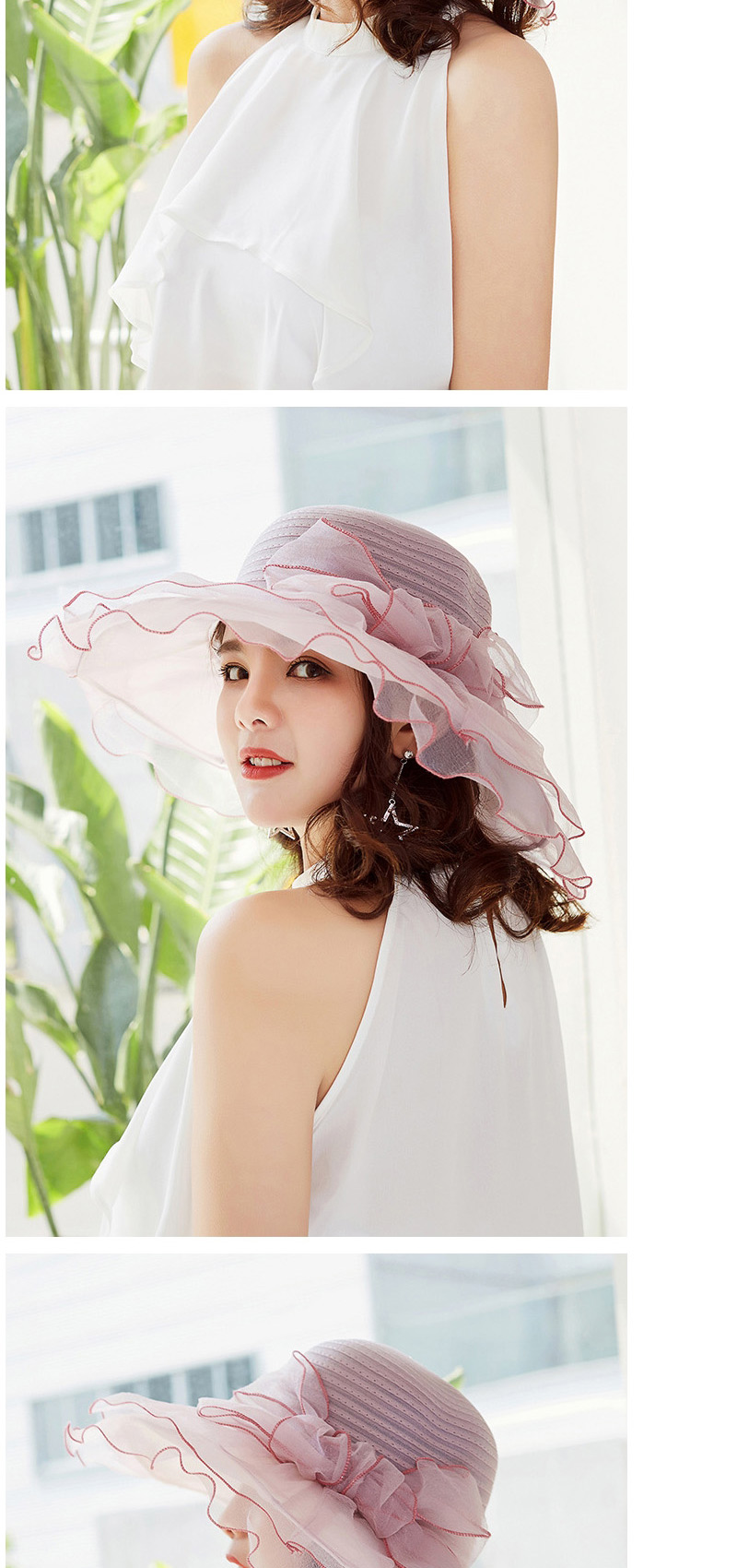 Fashion Gray Flower Shape Decorated Pure Color Hat,Sun Hats