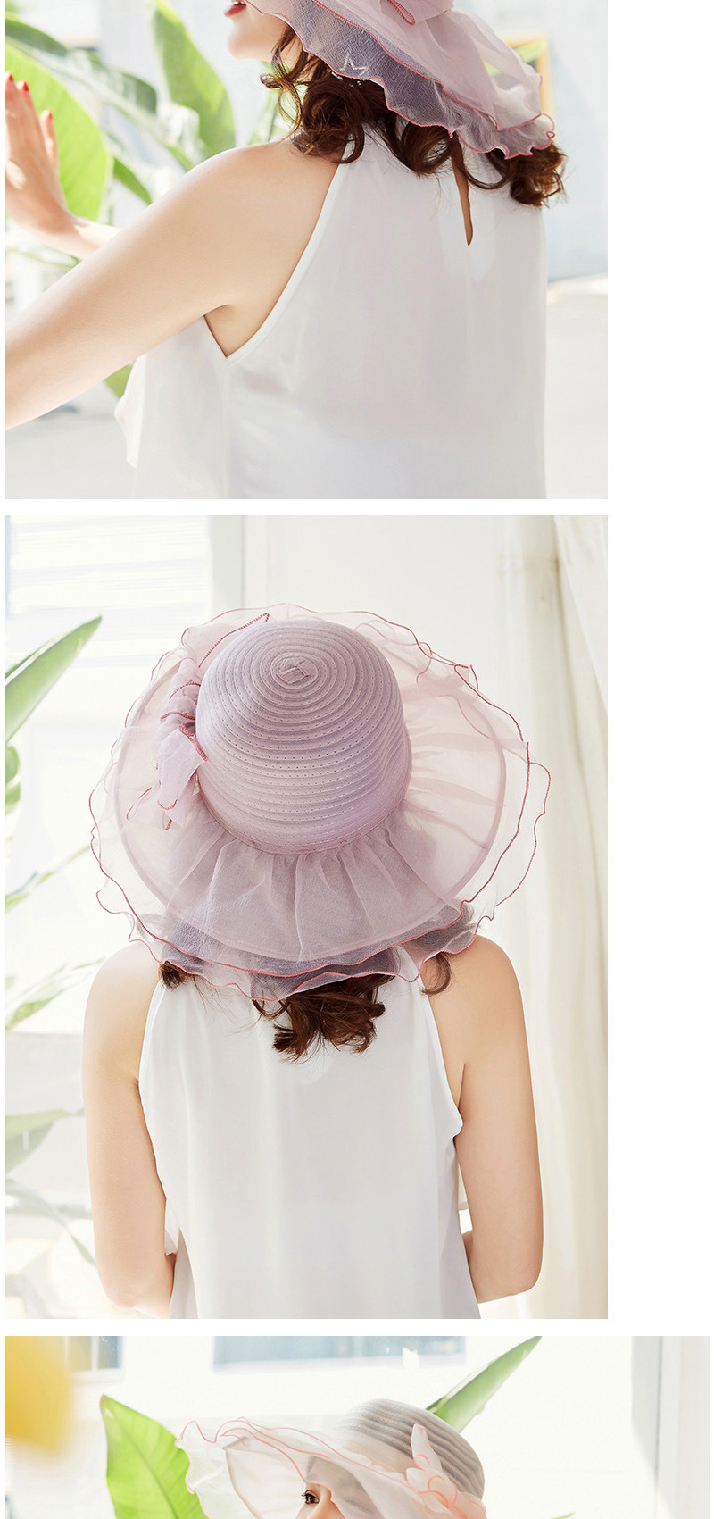 Fashion Light Purple Flower Shape Decorated Pure Color Hat,Sun Hats
