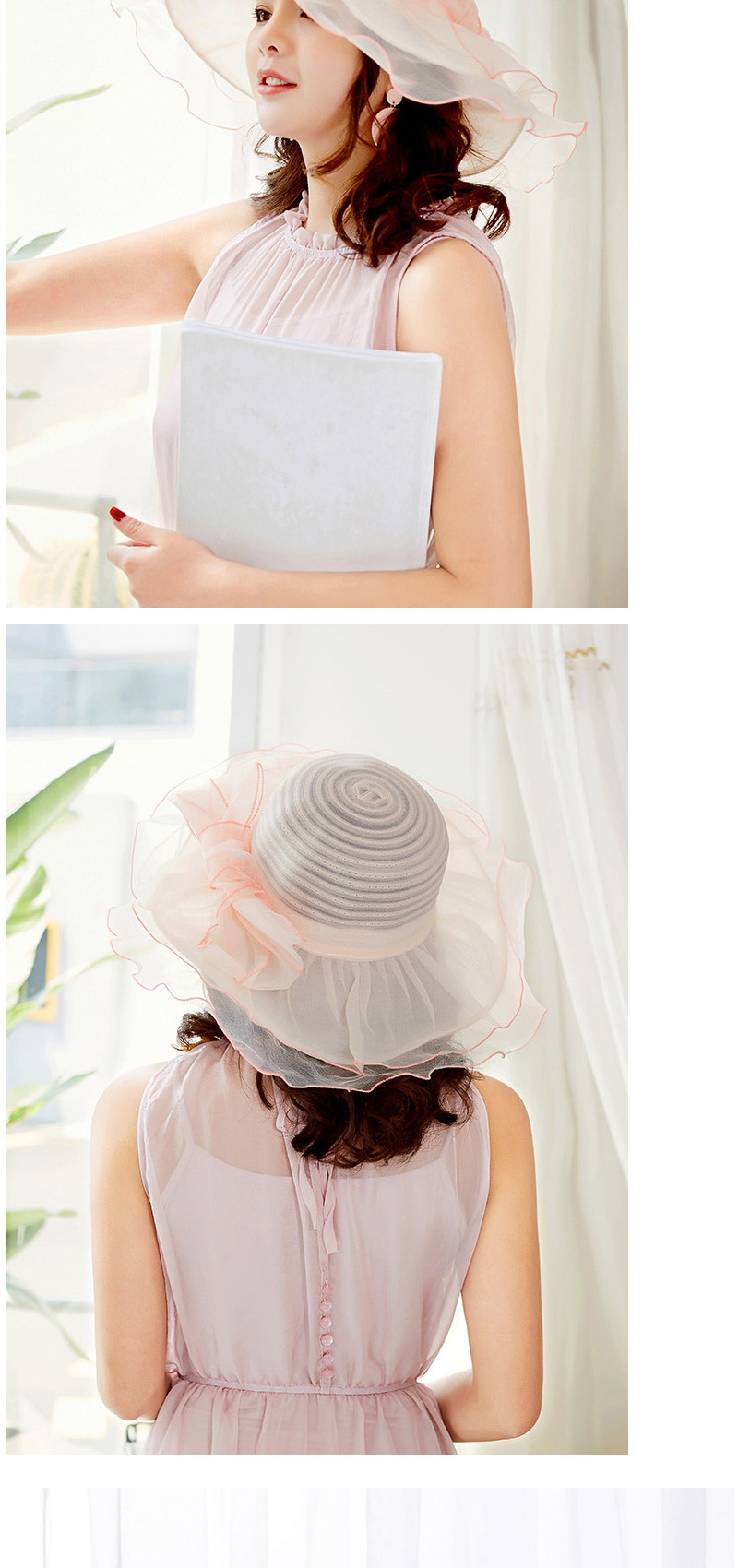 Fashion Light Pink Flower Shape Decorated Pure Color Hat,Sun Hats