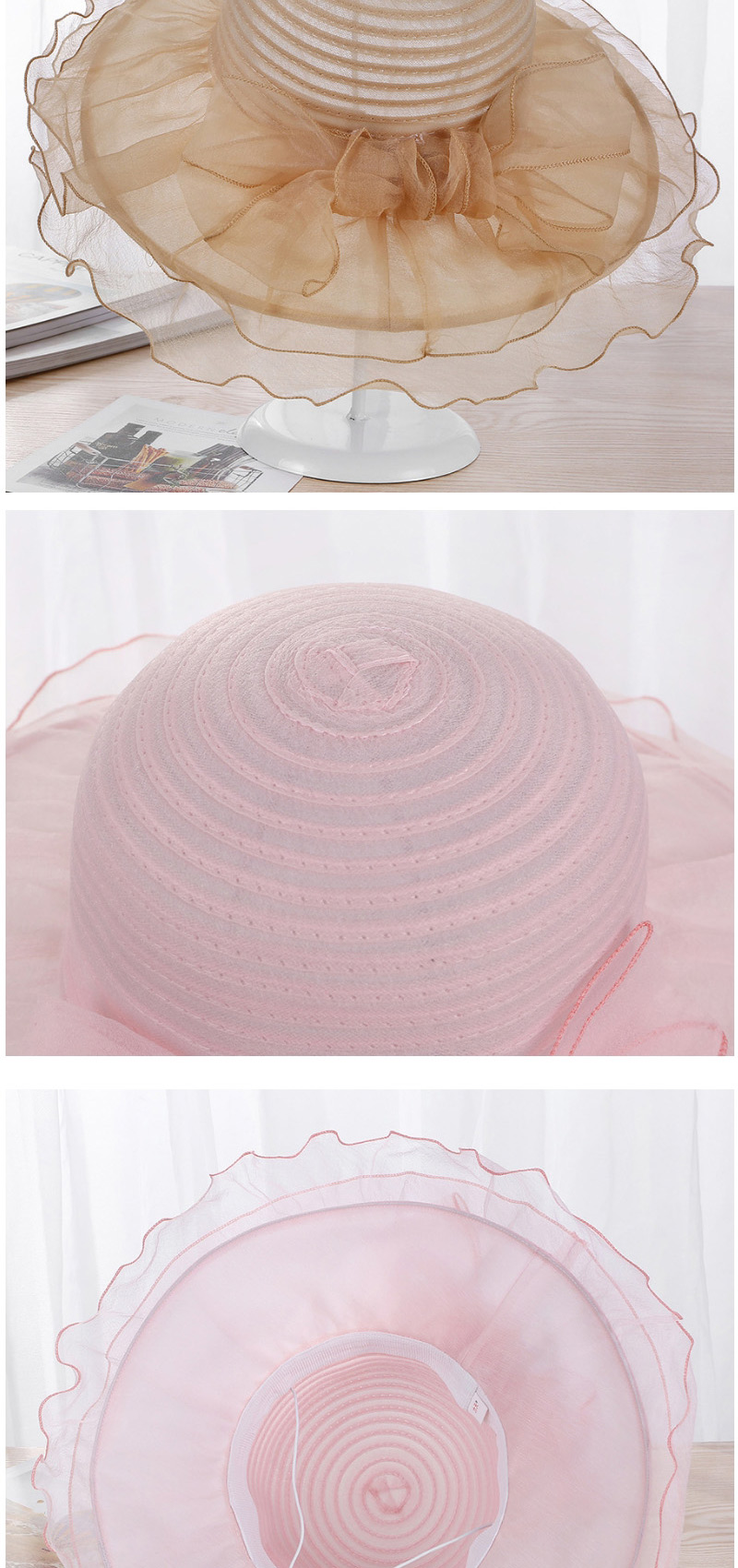Fashion Pink Flower Shape Decorated Pure Color Hat,Sun Hats