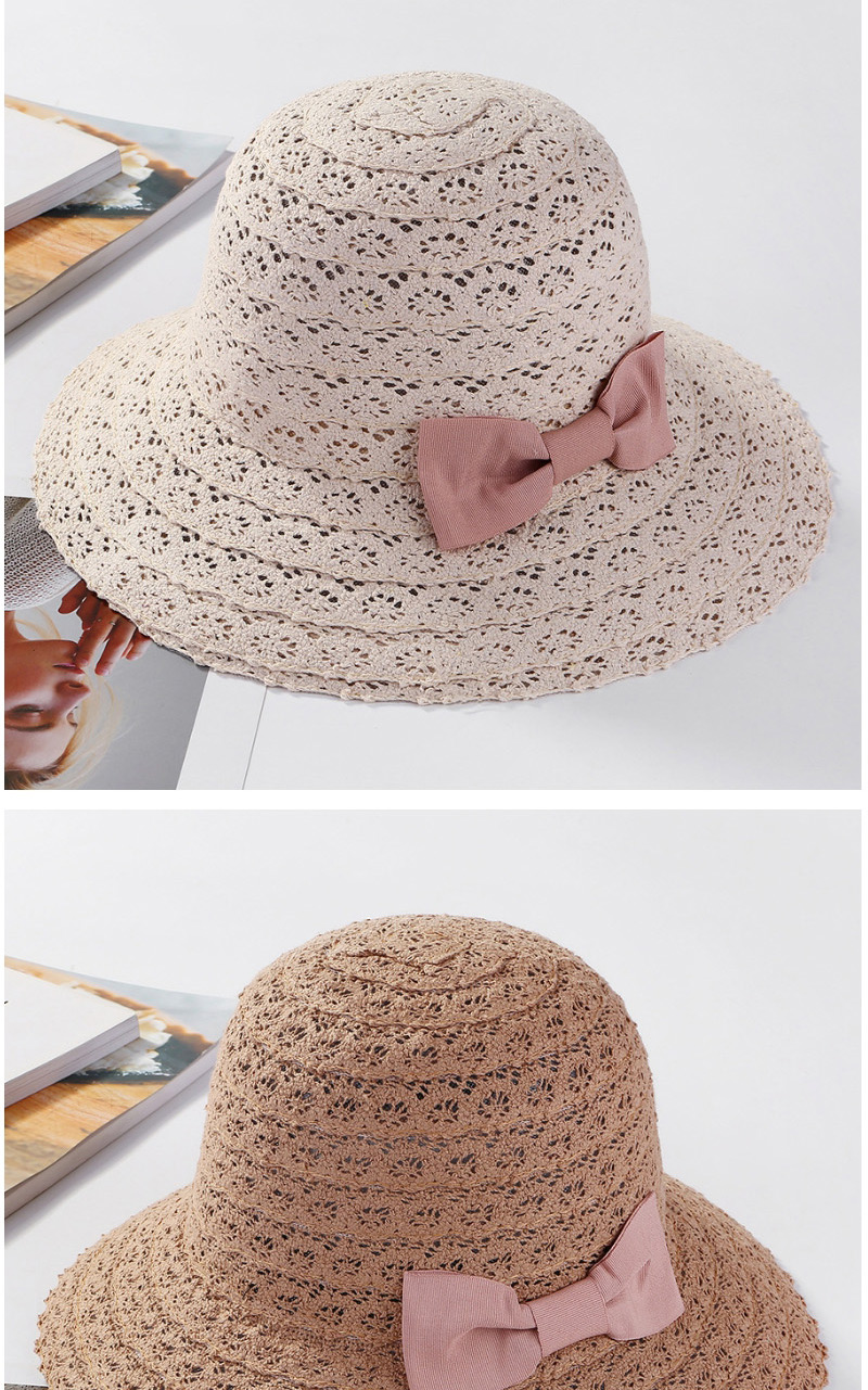 Fashion Brown Bowknot Shape Decorated Hollow Out Hat,Sun Hats
