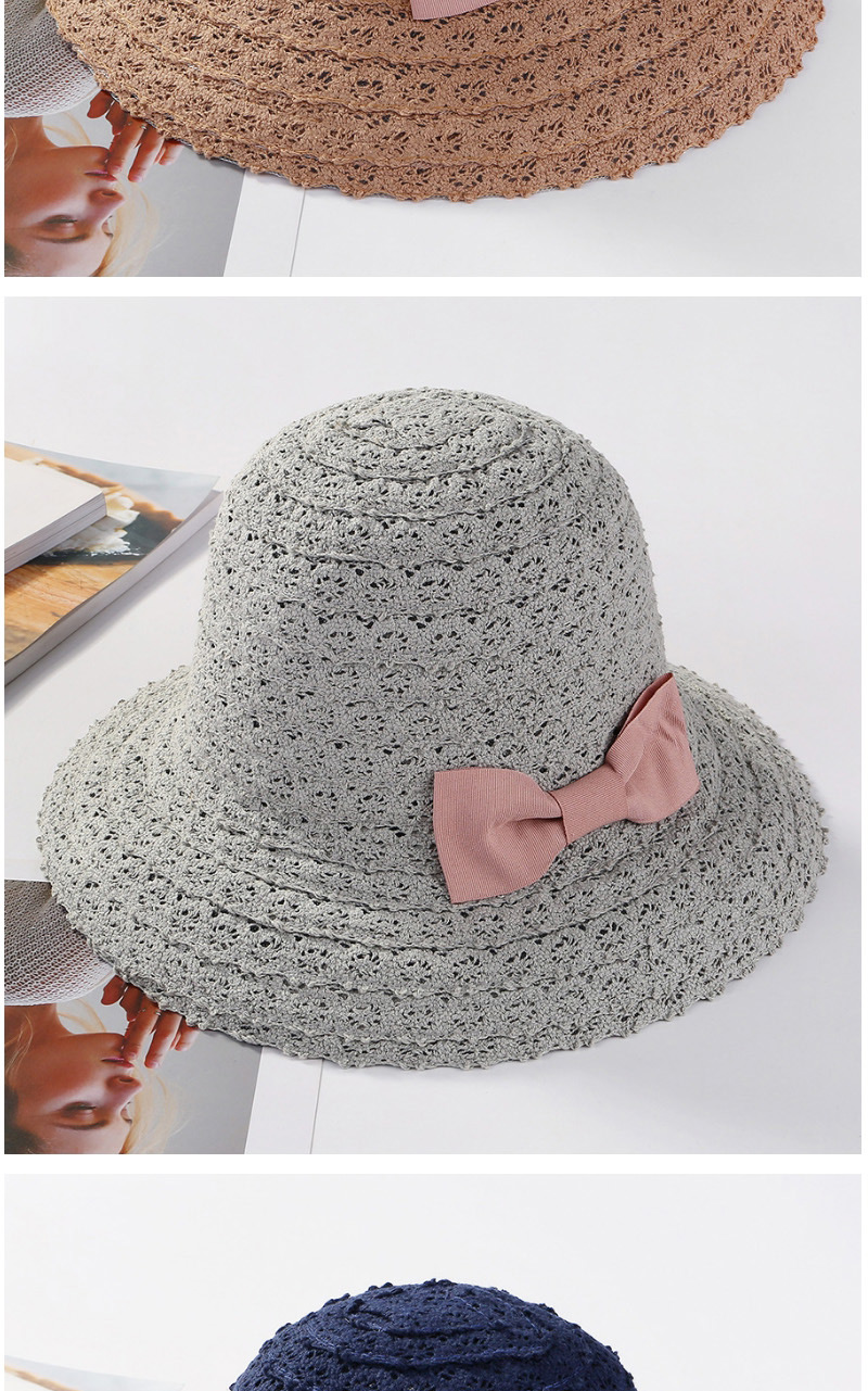 Fashion Gray Bowknot Shape Decorated Hollow Out Hat,Sun Hats