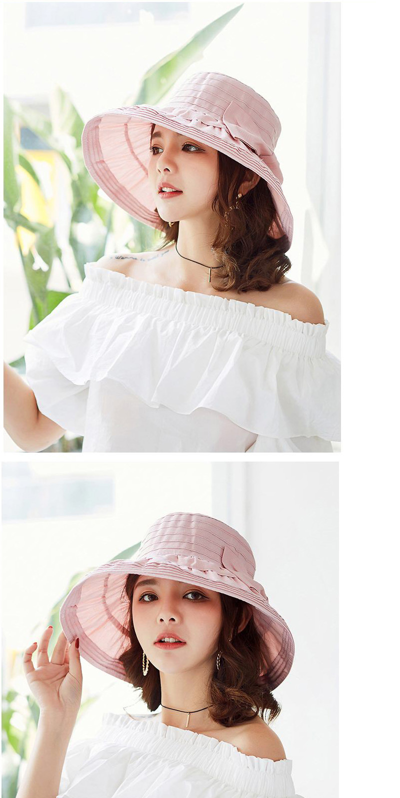Fashion Light Pink Stripe Pattern Decorated Hat,Sun Hats