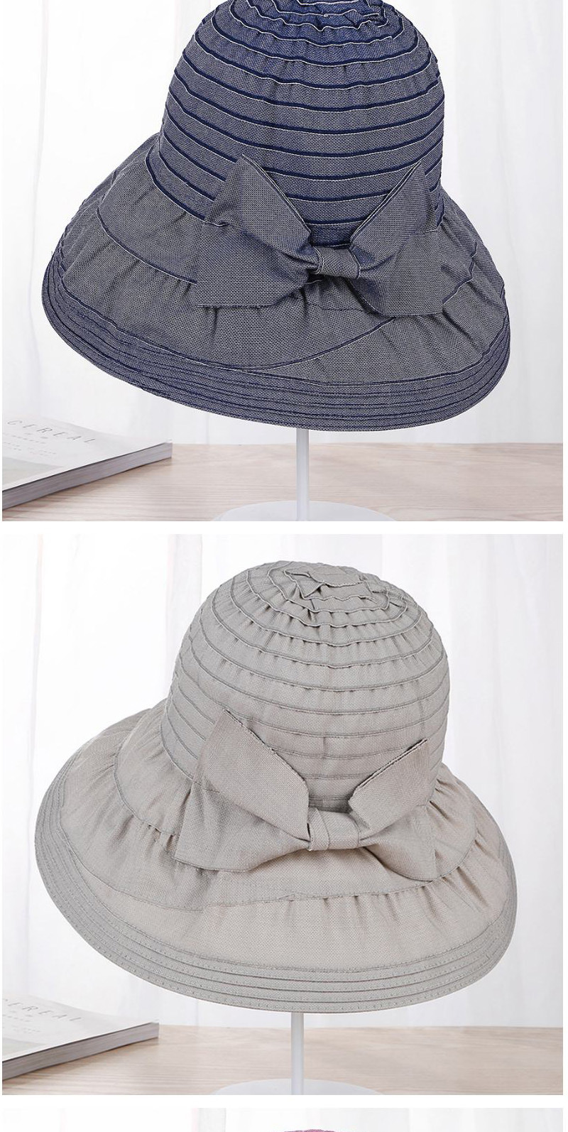 Fashion Gray Stripe Pattern Decorated Hat,Sun Hats