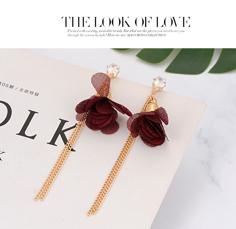 Fashion Claret-red Flower Shape Decorated Tassel Earrings,Drop Earrings