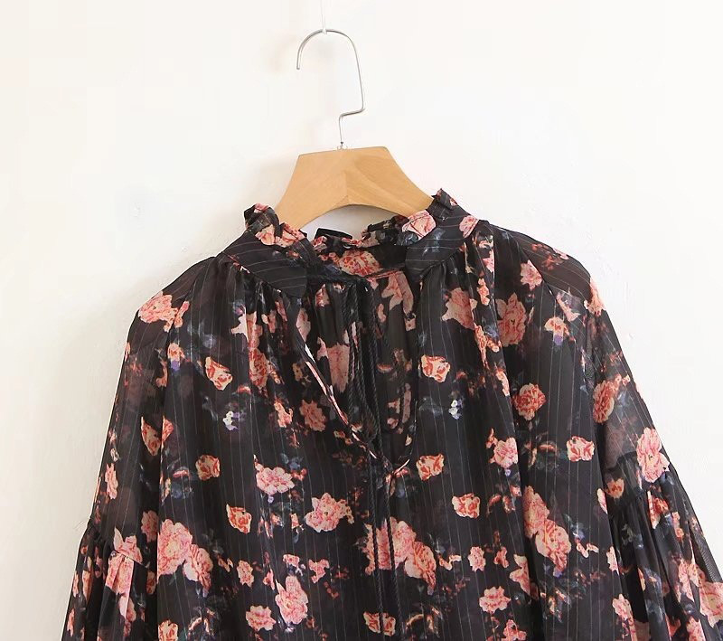 Fashion Balck Flower Pattern Decorated Blouse,Sunscreen Shirts