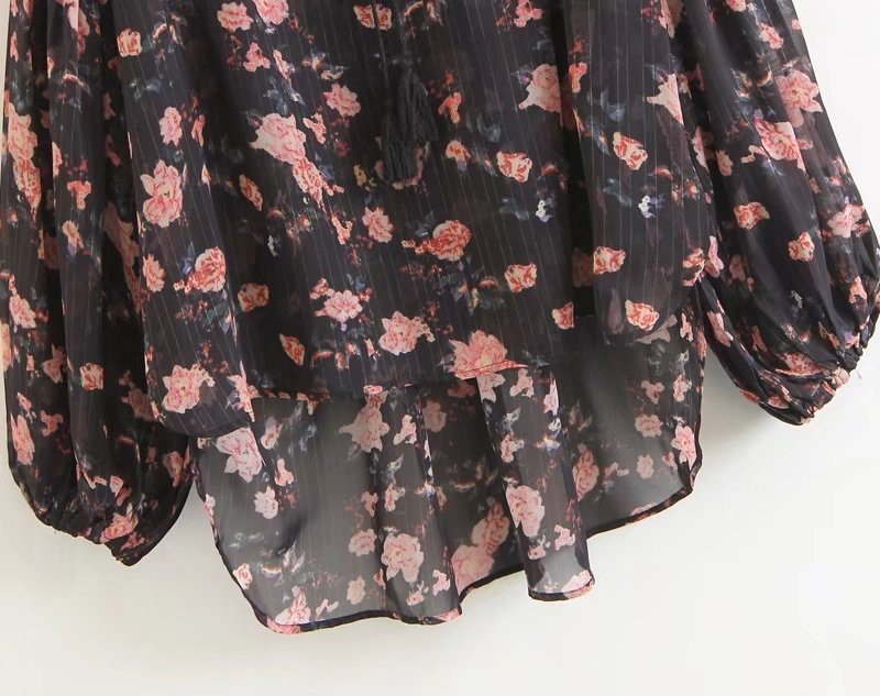 Fashion Balck Flower Pattern Decorated Blouse,Sunscreen Shirts