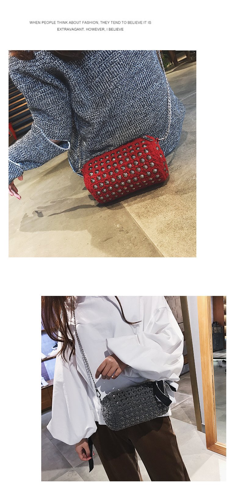 Fashion Gray Rivet Decorated Bag,Messenger bags