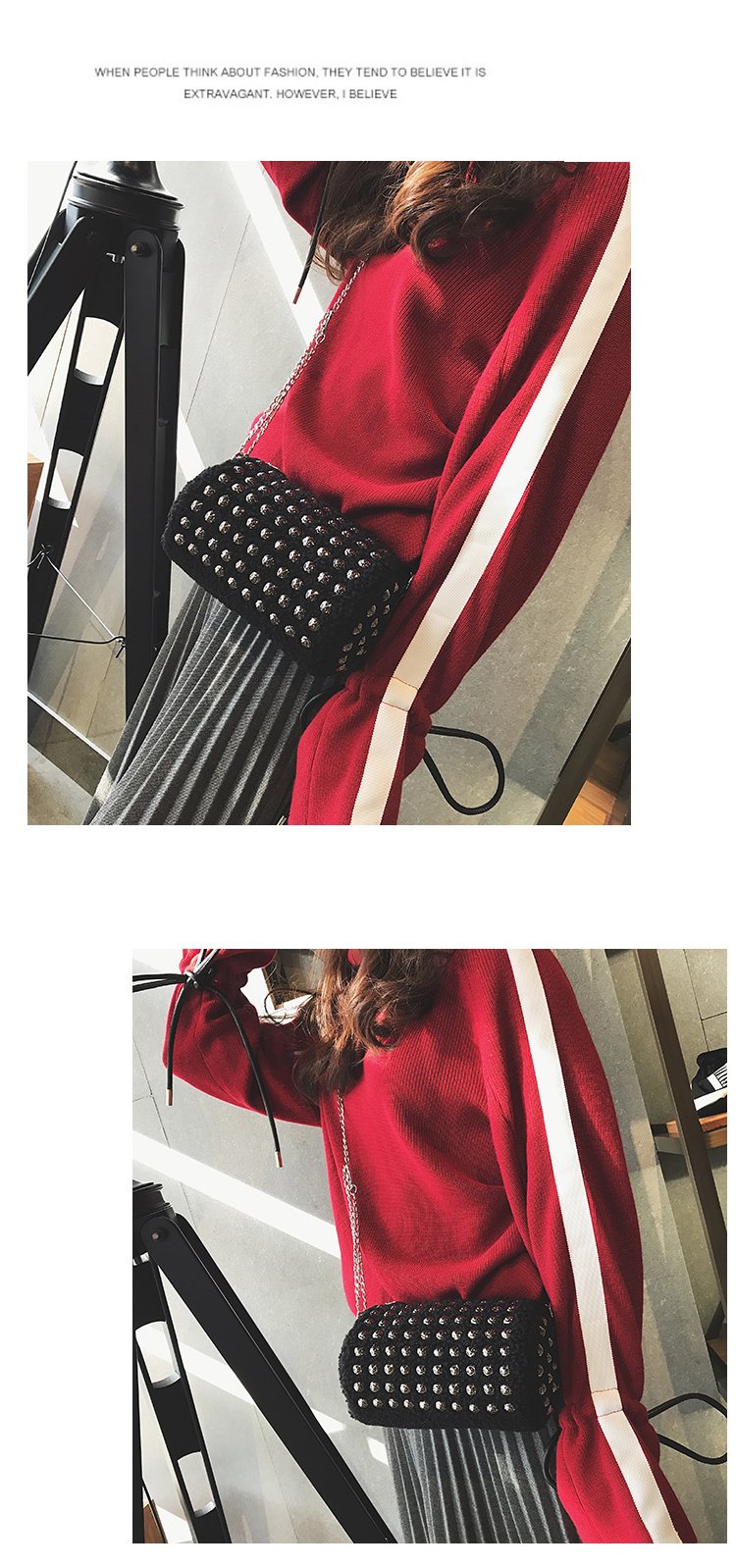 Fashion Red Rivet Decorated Bag,Messenger bags