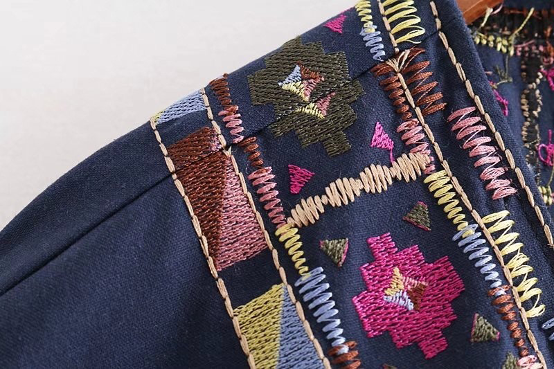 Fashion Navy Flower Pattern Decorated Kimono,Coat-Jacket