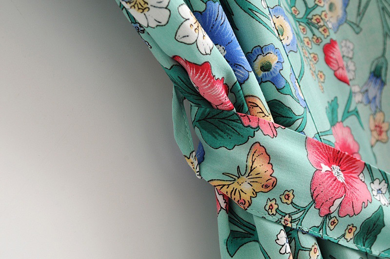 Fashion Green Flower Pattern Decorated Kimono,Sunscreen Shirts