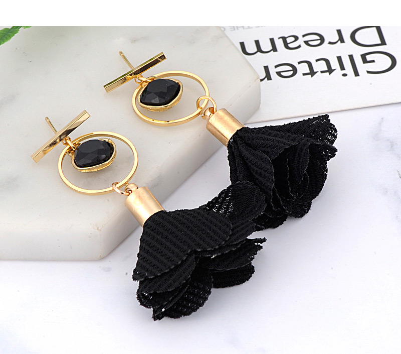 Elegant Black Flower Shape Decorated Earrings,Drop Earrings